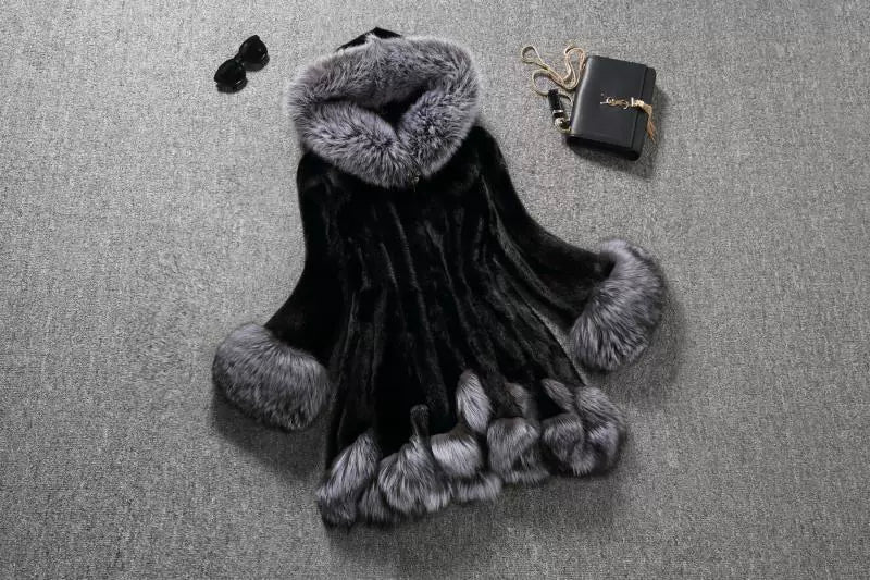 Plus Size White Rabbit Fur Hooded Coat HHMY XF %E8%85%B0%E5%B8%A6%E8%B1%B9%E7%BA%B9%E8%B6%85%E9%95%BF