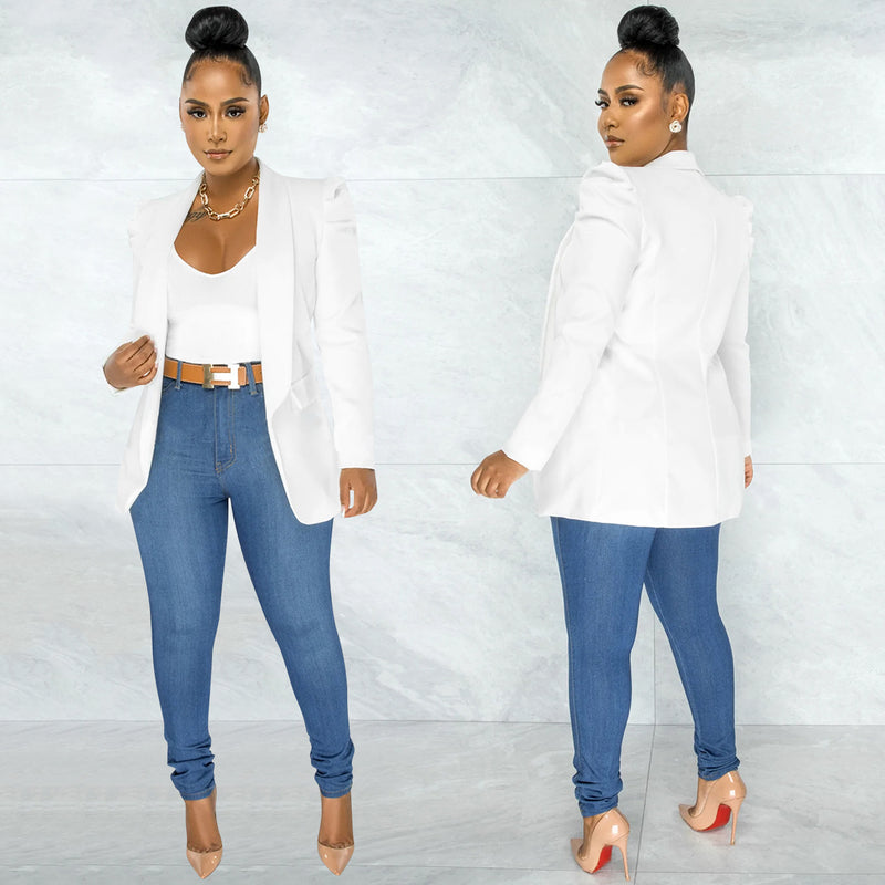 Solid Puff Sleeve Long Sleeve Blazer Coat BY 5932