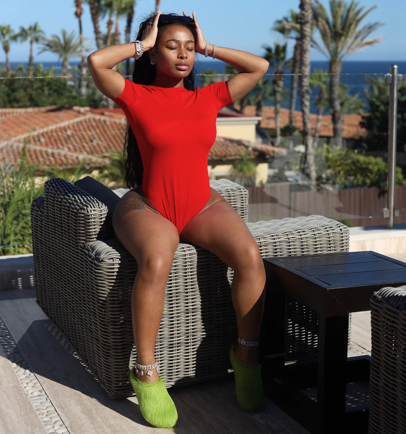 Solid Backless Short Sleeve One Piece Swimsuit IV 8279