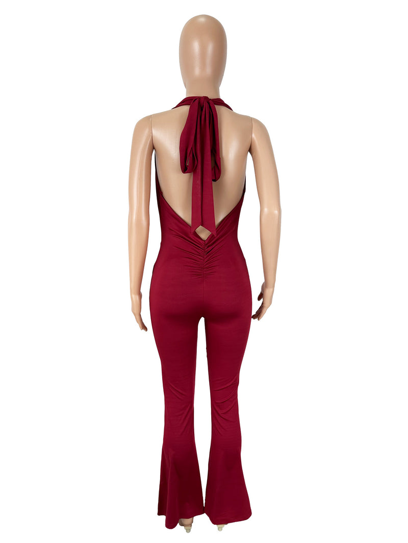 Solid Color Tie Up Backless Jumpsuit SHD 9592