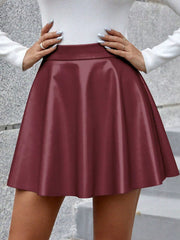 PU Leather Solid Color Pleated Skirts GYXN 52315