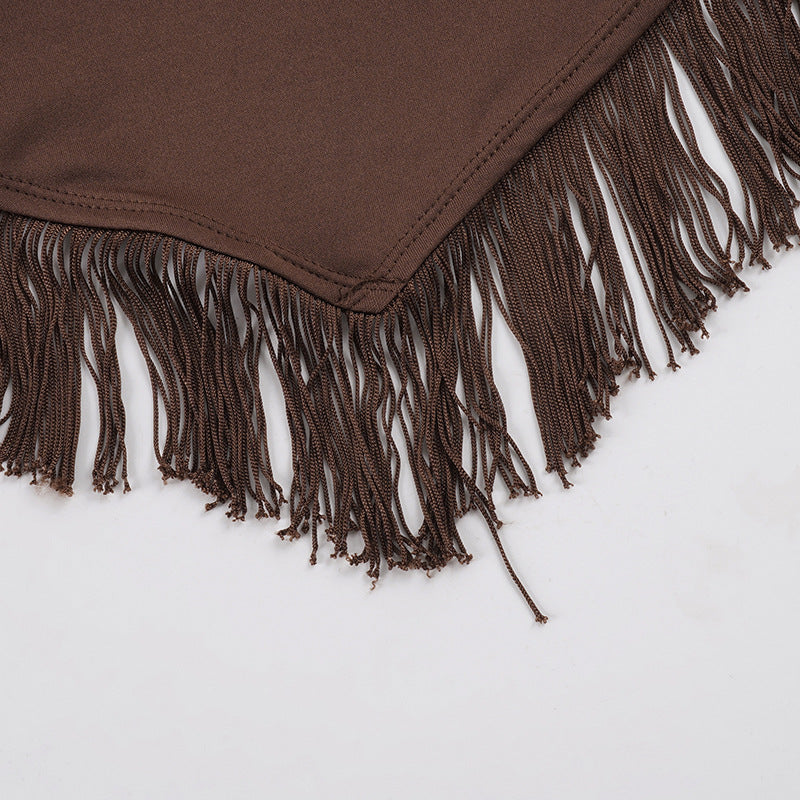 Halterneck Solid Color Tassel Vest GPKJ MR49999