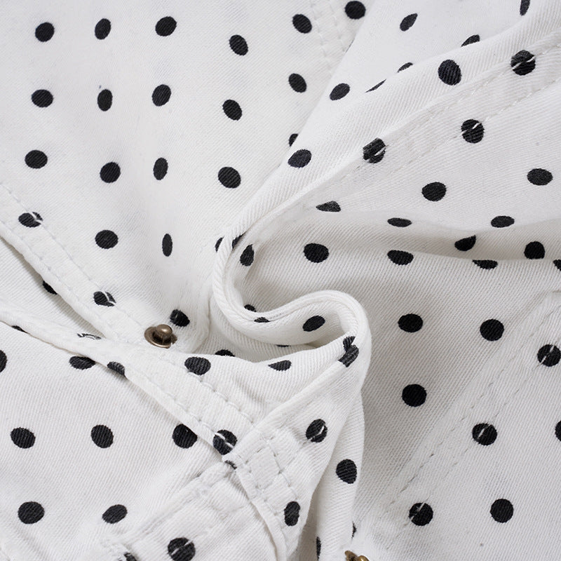 Polka Dots Print Denim Shorts GPKJ MR48798