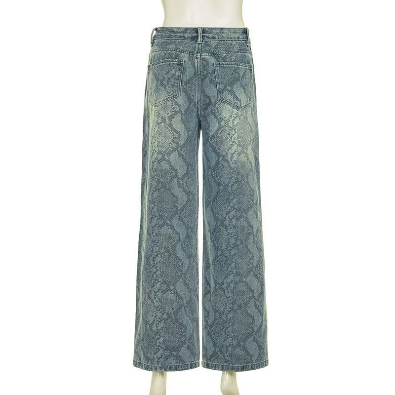 Snake Print Straight Jeans GQLF 1627