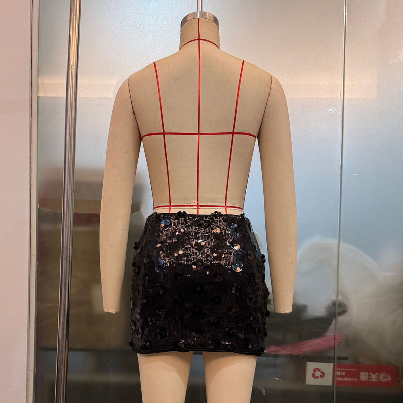Pink Floral Sequin Mini Skirt GOLB SU4260
