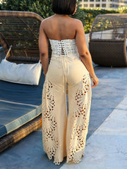 Lace Hollow Out High Waist Wide Leg Pants LSD 2768