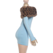 Leopard Print Off Shoulder MinI Dress DLSF K6D14579A