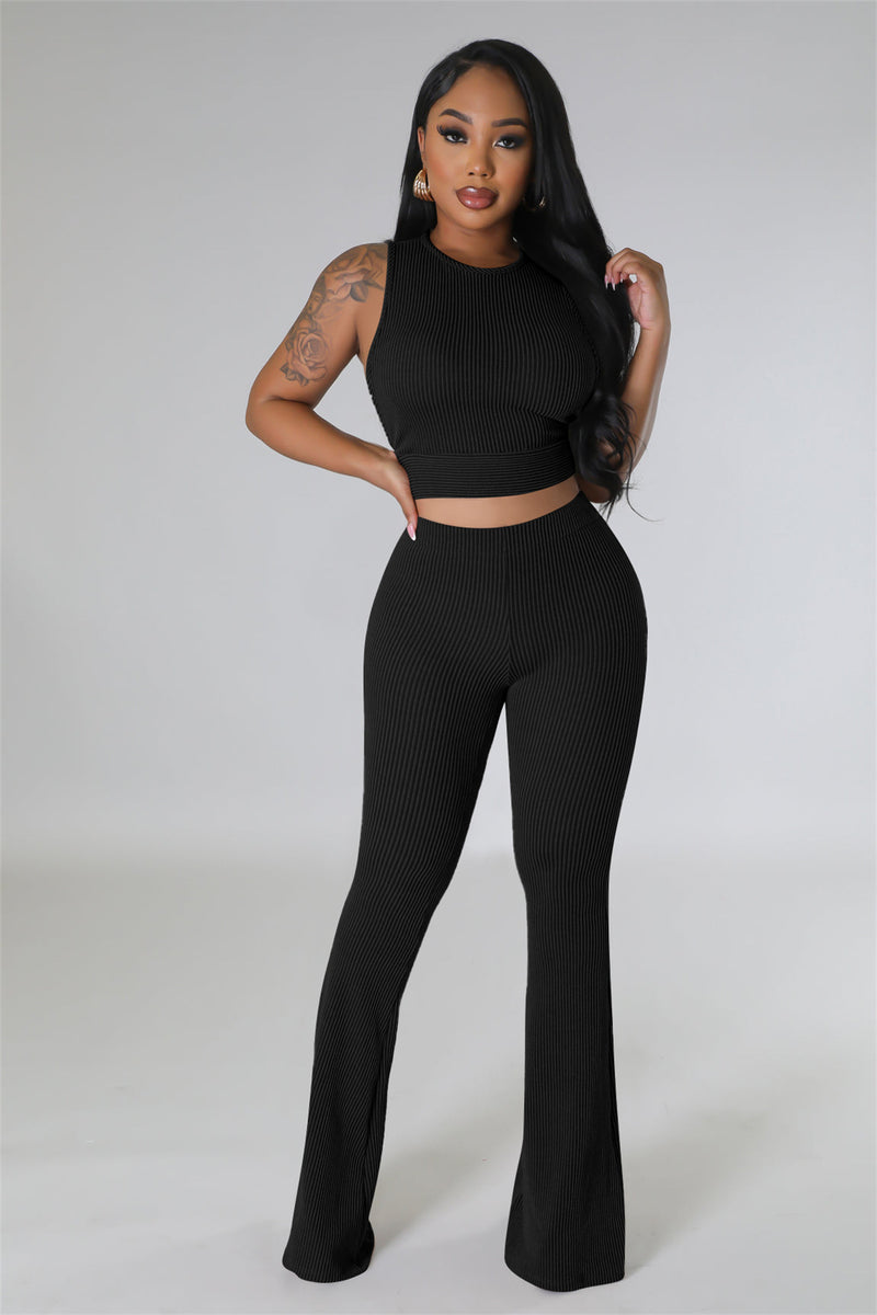 Solid Color Sleeveless Two Piece Pants Set FENF 5001