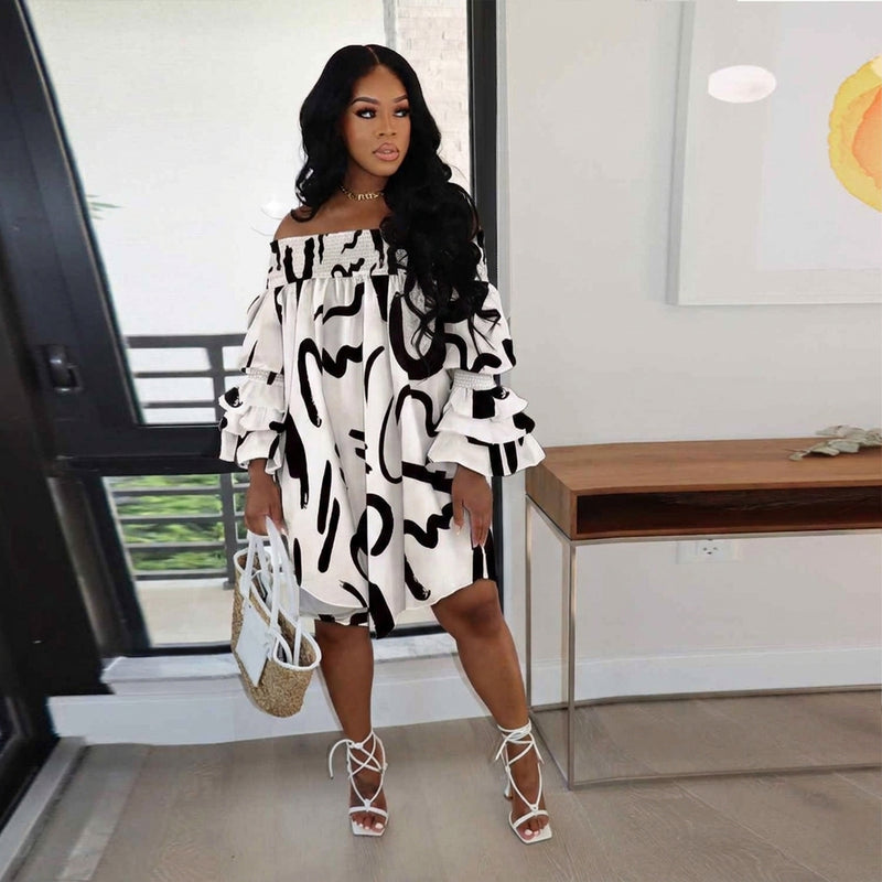 Plus Size Loose Off Shoulder Midi Dress GTYZ 7618
