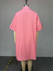 Stripe Short Sleeve Midi lenght Shirt GCNE 72938