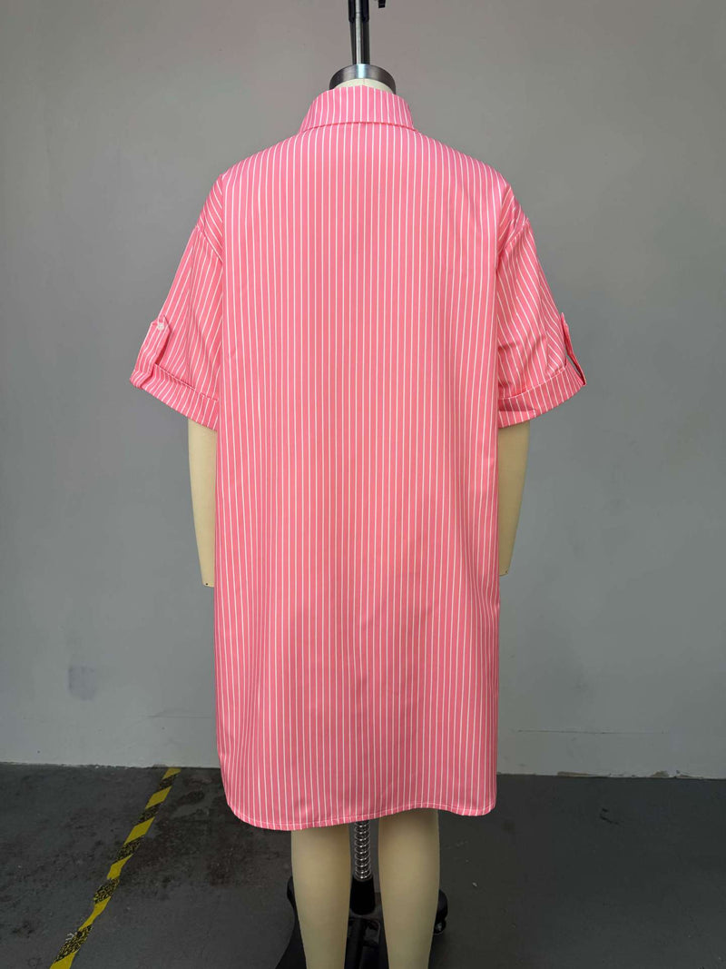 Stripe Short Sleeve Midi lenght Shirt GCNE 72938