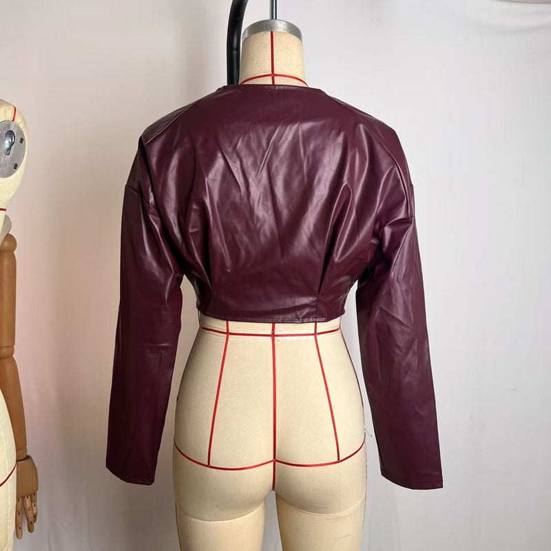 PU Leather Solid Color Coats GPBY 16452