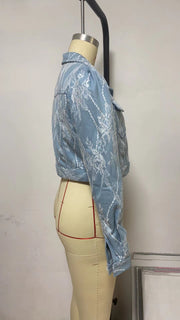 Casual Loose Floral Lace Denim Jacket GYAN 16802