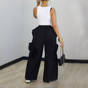 Solid Color Patchwork Wide Leg Pants AIL 350