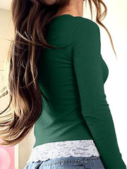 Fashion Lace Splice Long Sleeve Tops GYOU CX1031