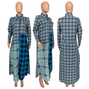Plus Size Plaid Print Long Sleeve Maxi Shirt GLF 08082