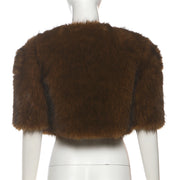 Solid Color Half Sleeve Plush Coat XEF K25C84113
