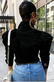 Ripped Bubble Sleeve Denim Jacket GQDH 911
