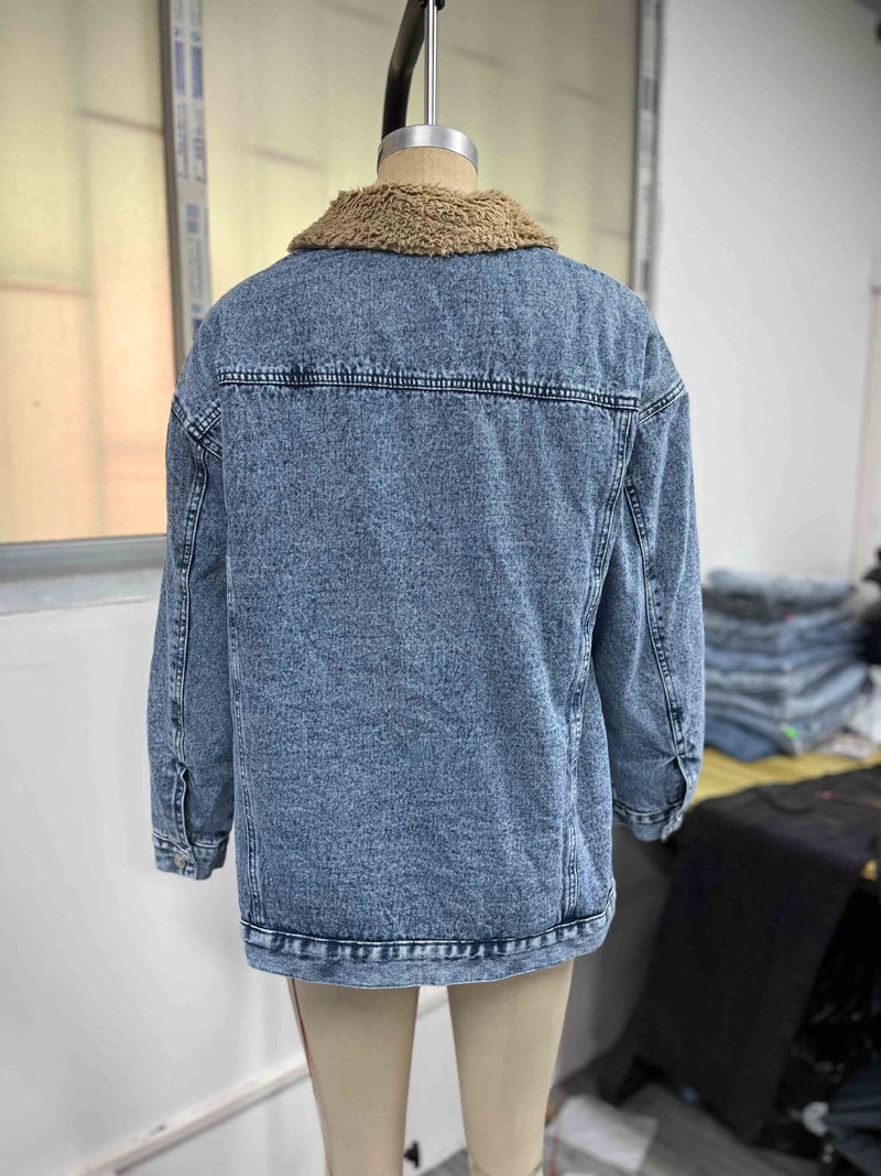 Loose Long Sleeve Fleece Denim Jacket GYXN 20780