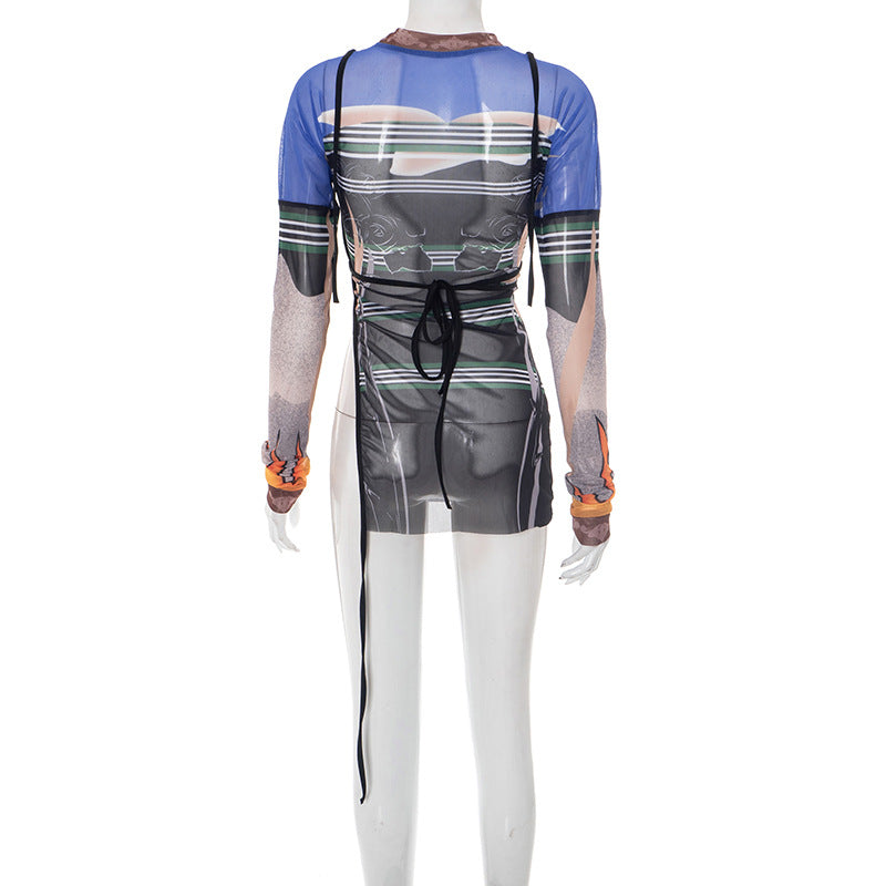 Print Irregular Split T Shirts MXBF J25TP137