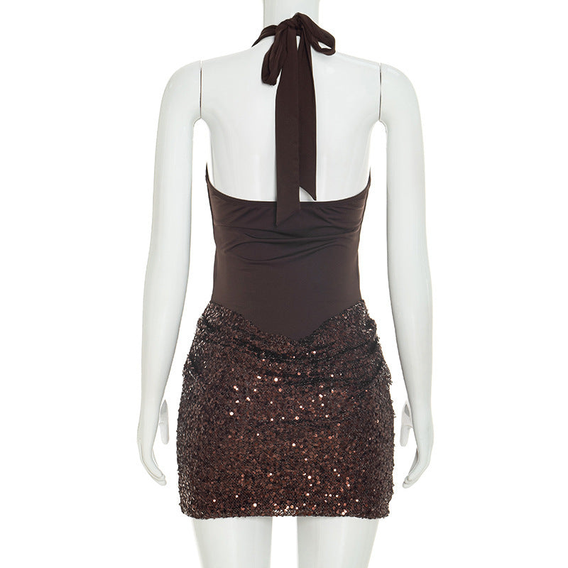 Sleeveless Sequin Backless Mini Dress GSZM J26DS293