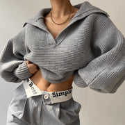 Fashion Long Sleeve Knits Lapel Sweater YMZY 21138