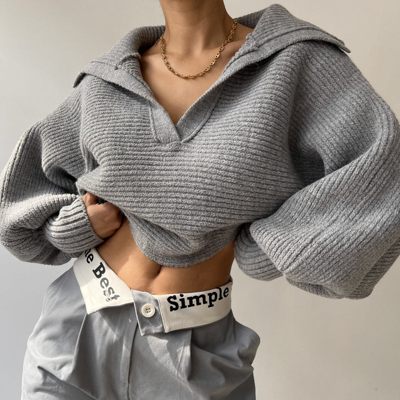 Fashion Long Sleeve Knits Lapel Sweater YMZY 21138