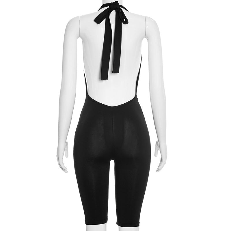 Solid Color Tie Up Halterneck Romper GDSF C26JP020