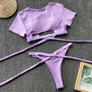 Sexy Beach Sport Short Sleeve Split Swimsuit CSYZ 19123