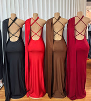 Sexy Backless Slash Shoulder Maxi Dress GADE 10250