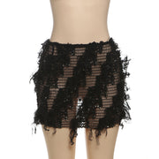 Stripe Tassel Slim Mini Skirts GZJQ K24J49458