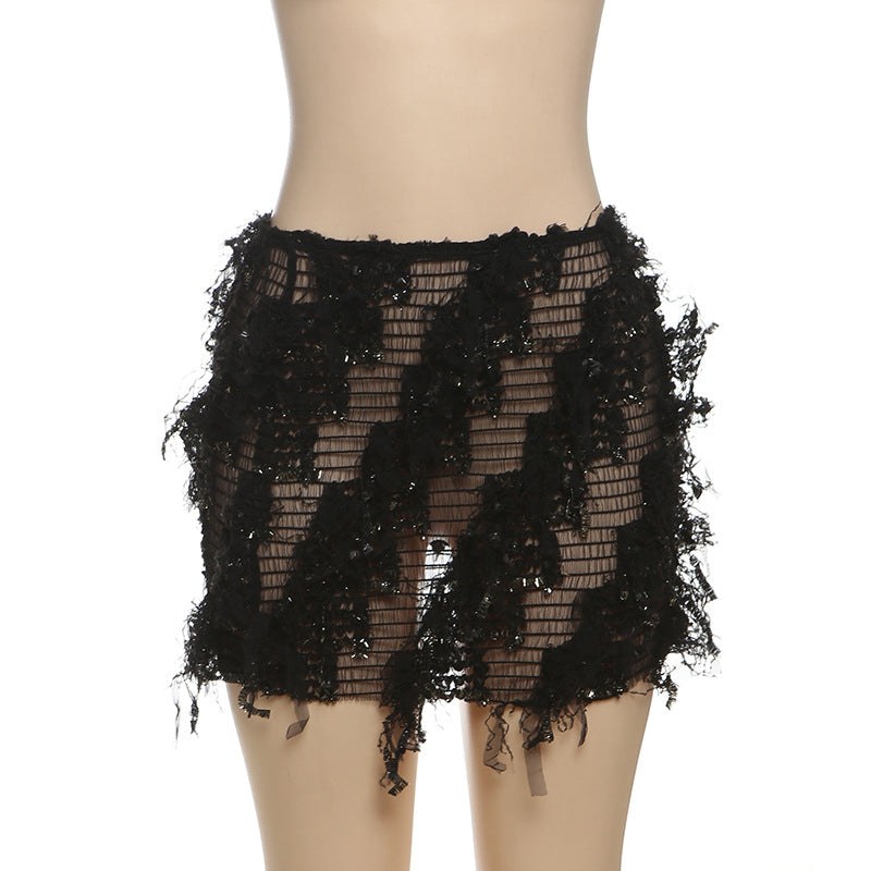 Stripe Tassel Slim Mini Skirts GZJQ K24J49458