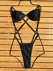 Sexy Sequin Solid Color One Piece Swimsuit CASF 6758