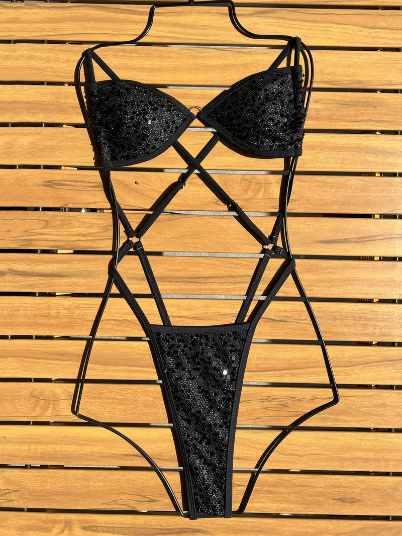 Sexy Sequin Solid Color One Piece Swimsuit CASF 6758