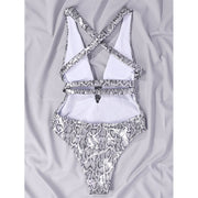 Snake Print Backless Tight One Piece Swimsuit DYSC DY3111194