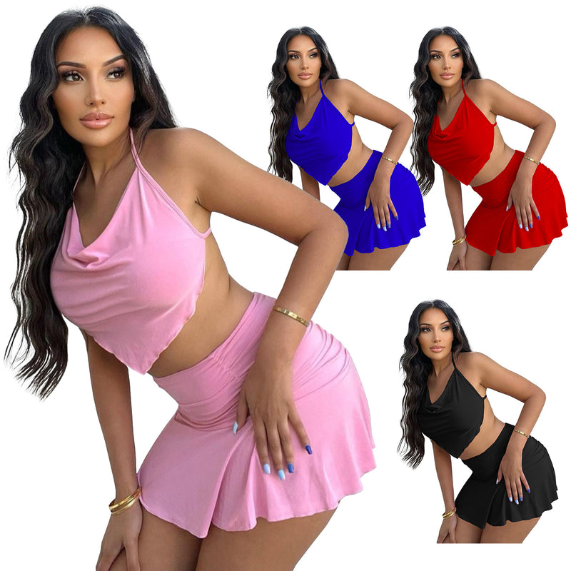 Sexy Halter Top Mini Skirt Two Piece Sets TE 4448