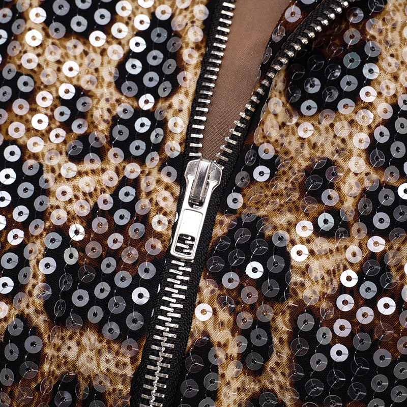 Fashion Leopard Print Sequin Jacket GSBD Q25TP355