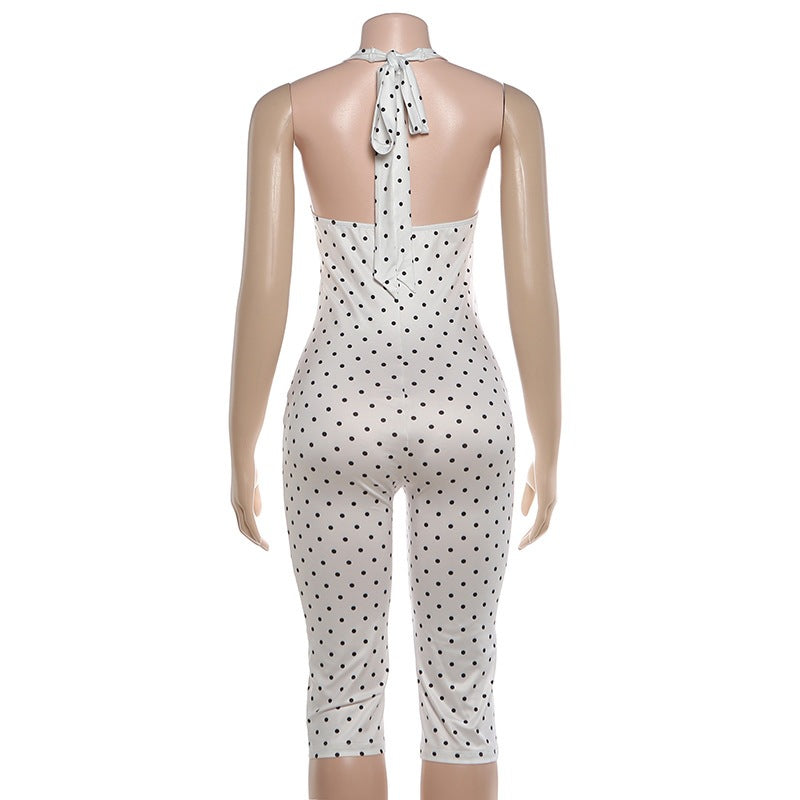 Polka Dots Print Backless Romper GYME K6Q08075A