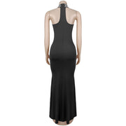 Halterneck Hot Drill Mesh Maxi Dress BY 7737