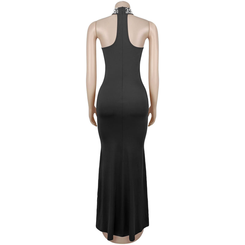 Halterneck Hot Drill Mesh Maxi Dress BY 7737