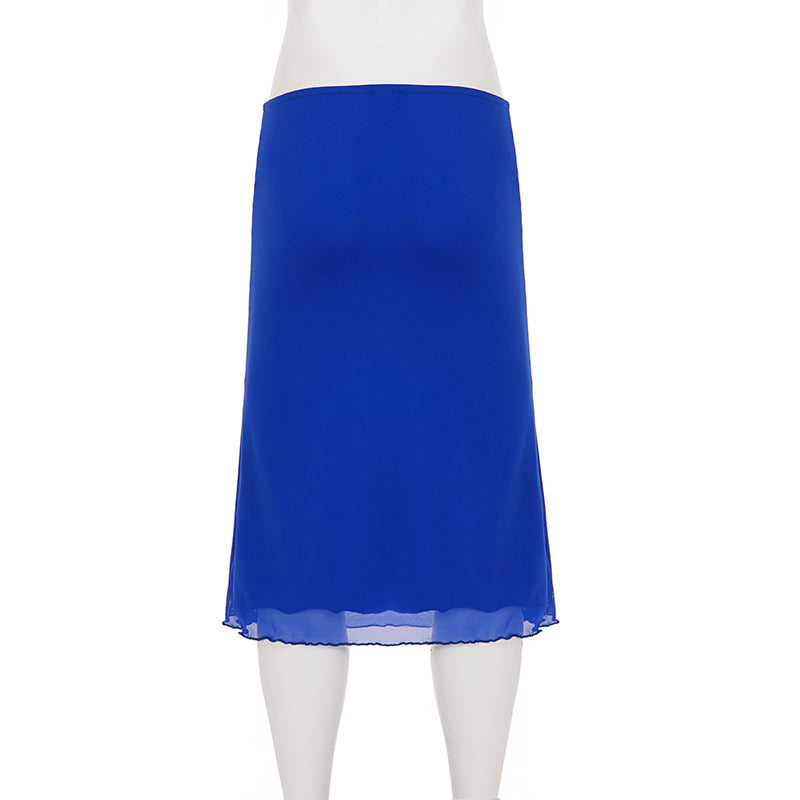 Mesh Solid Color Mid Skirt GPKJ MR49224