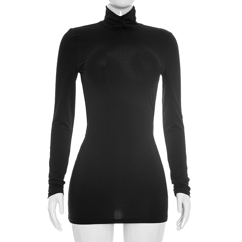 Solid Color Long Sleeve Backless Mini Dress GSZM D26DS232
