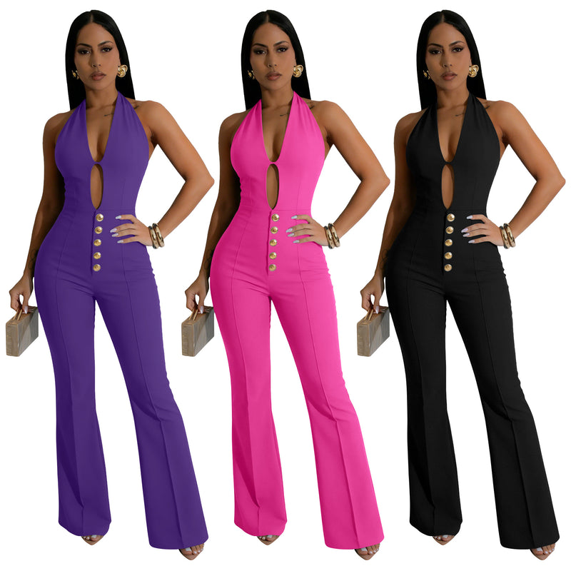 Backless Halterneck Micro Flare Jumpsuit YF 11072
