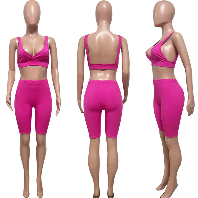 Solid Sexy Two Piece Shorts Set HMS 5538