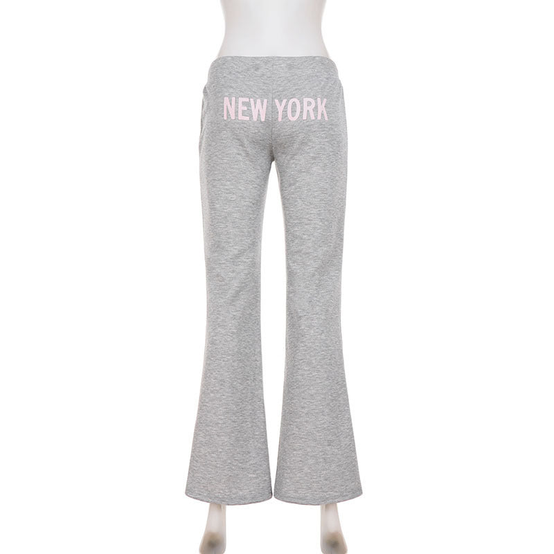 Letter Print Drawstring Micro Flare Pants GPKJ MR46918