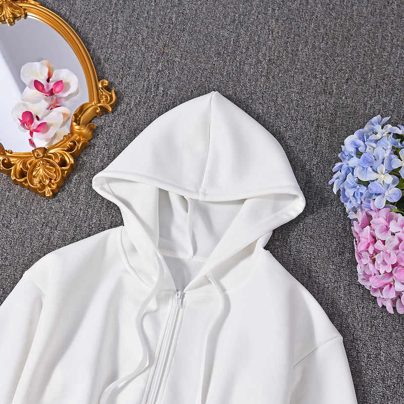 Solid Color Zipper Hooded Sweatshirt Coats GNZD 32694TBY