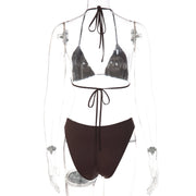 Sexy Button Patchwork Bikinis 2 Piece Swimsuit GLAG S5A20752F