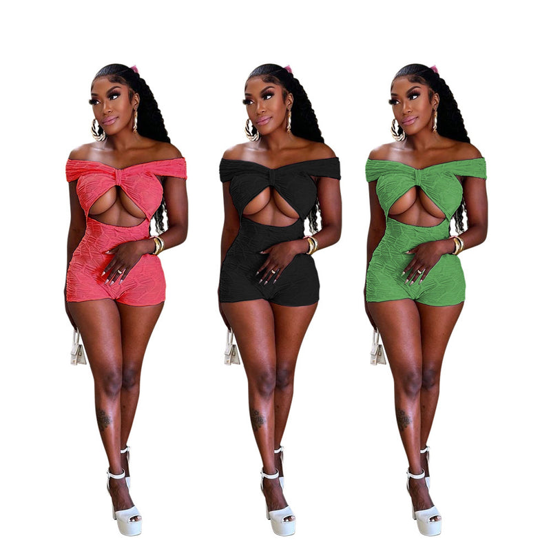 Sexy Hollow Out One Shoulder Solid Color Romper CYA 901394