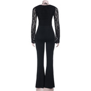 Lace Patchwork Long Sleeve Jumpsuit FL YL25434MHO