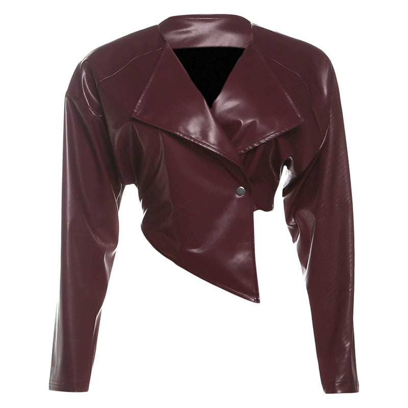 PU Leather Solid Color Irregular Coat XEF K25C77277